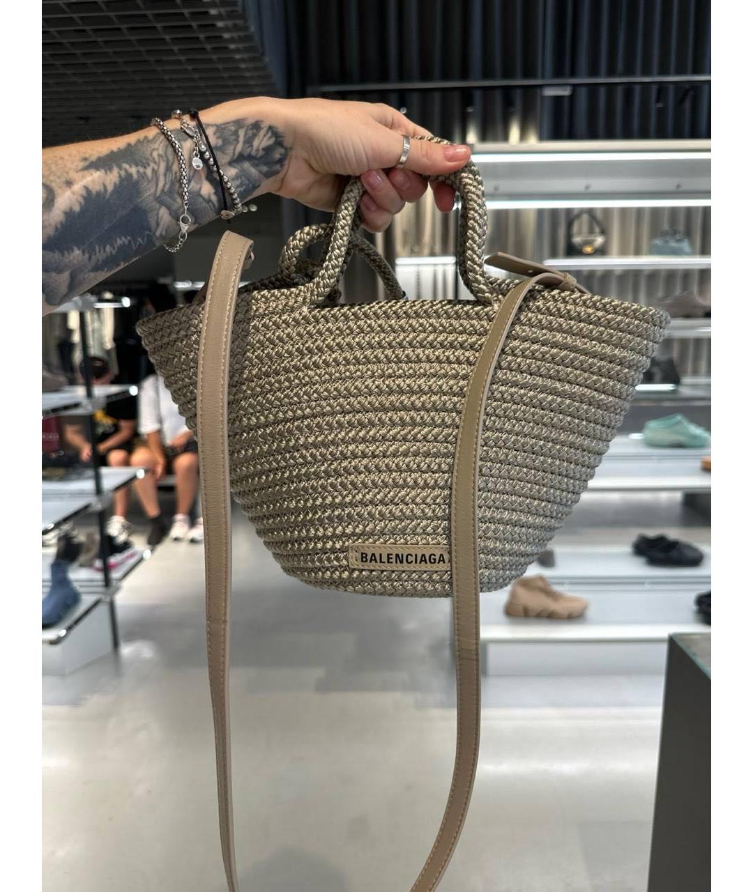 BALENCIAGA Горчичная плетеная пляжная сумка, фото 7