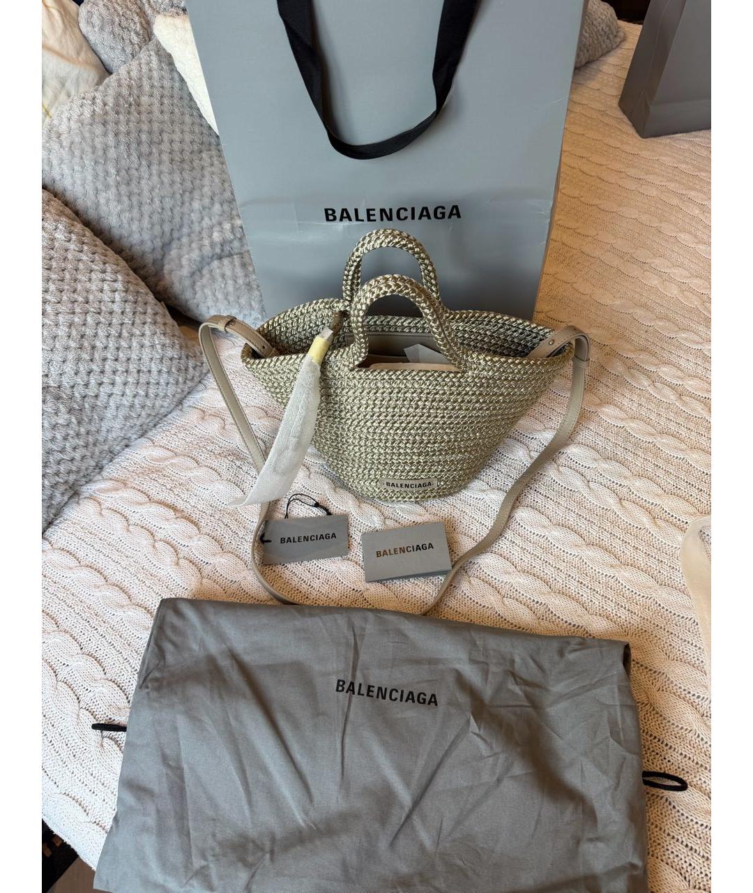 BALENCIAGA Горчичная плетеная пляжная сумка, фото 4