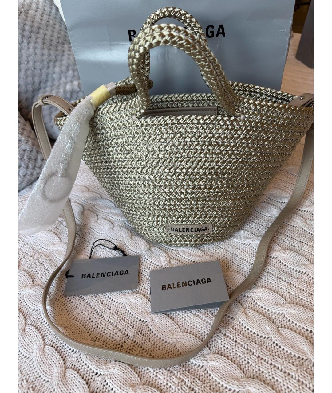 BALENCIAGA Горчичная плетеная пляжная сумка, фото 3