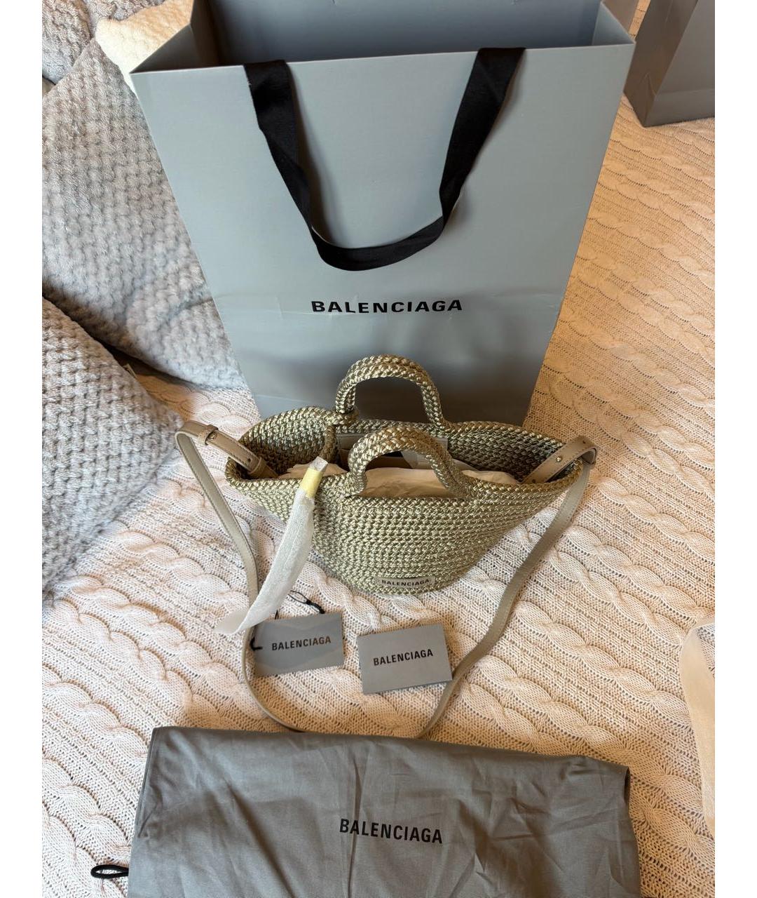 BALENCIAGA Горчичная плетеная пляжная сумка, фото 2