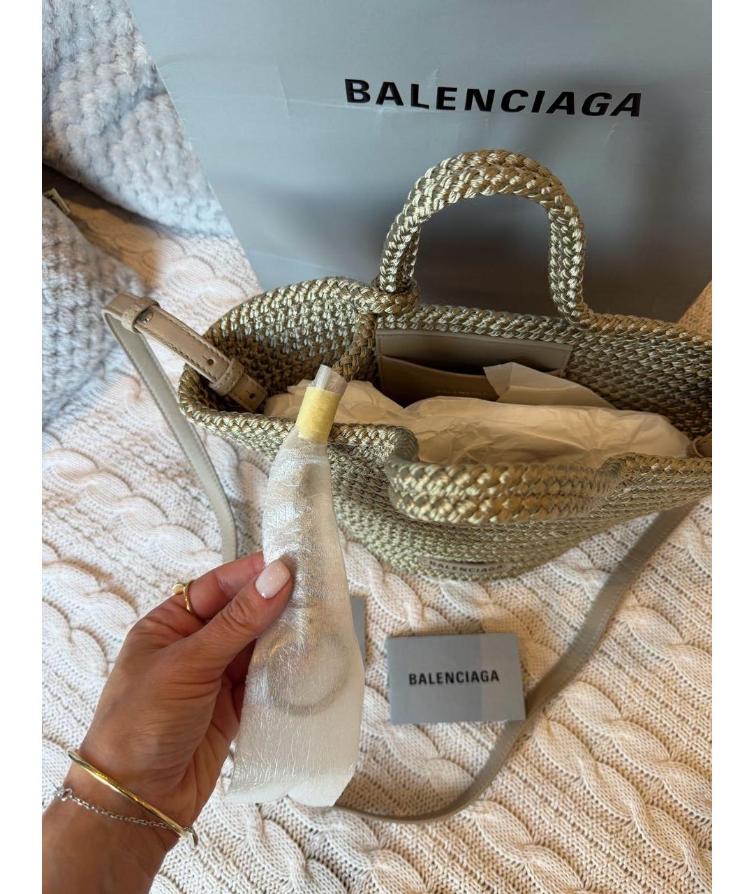 BALENCIAGA Горчичная плетеная пляжная сумка, фото 5