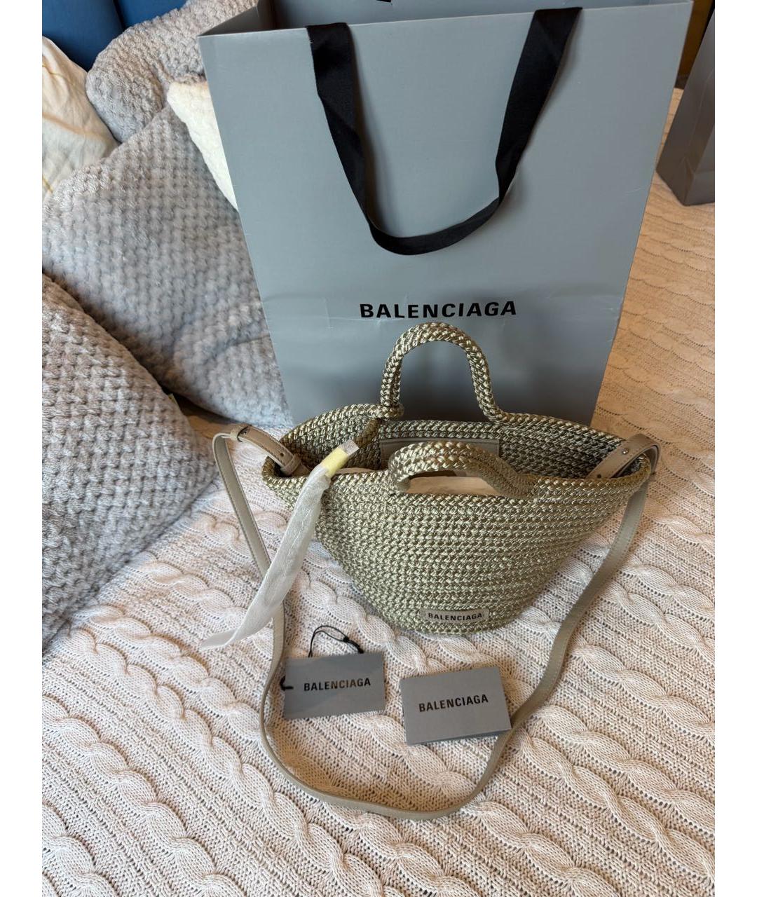 BALENCIAGA Горчичная плетеная пляжная сумка, фото 6