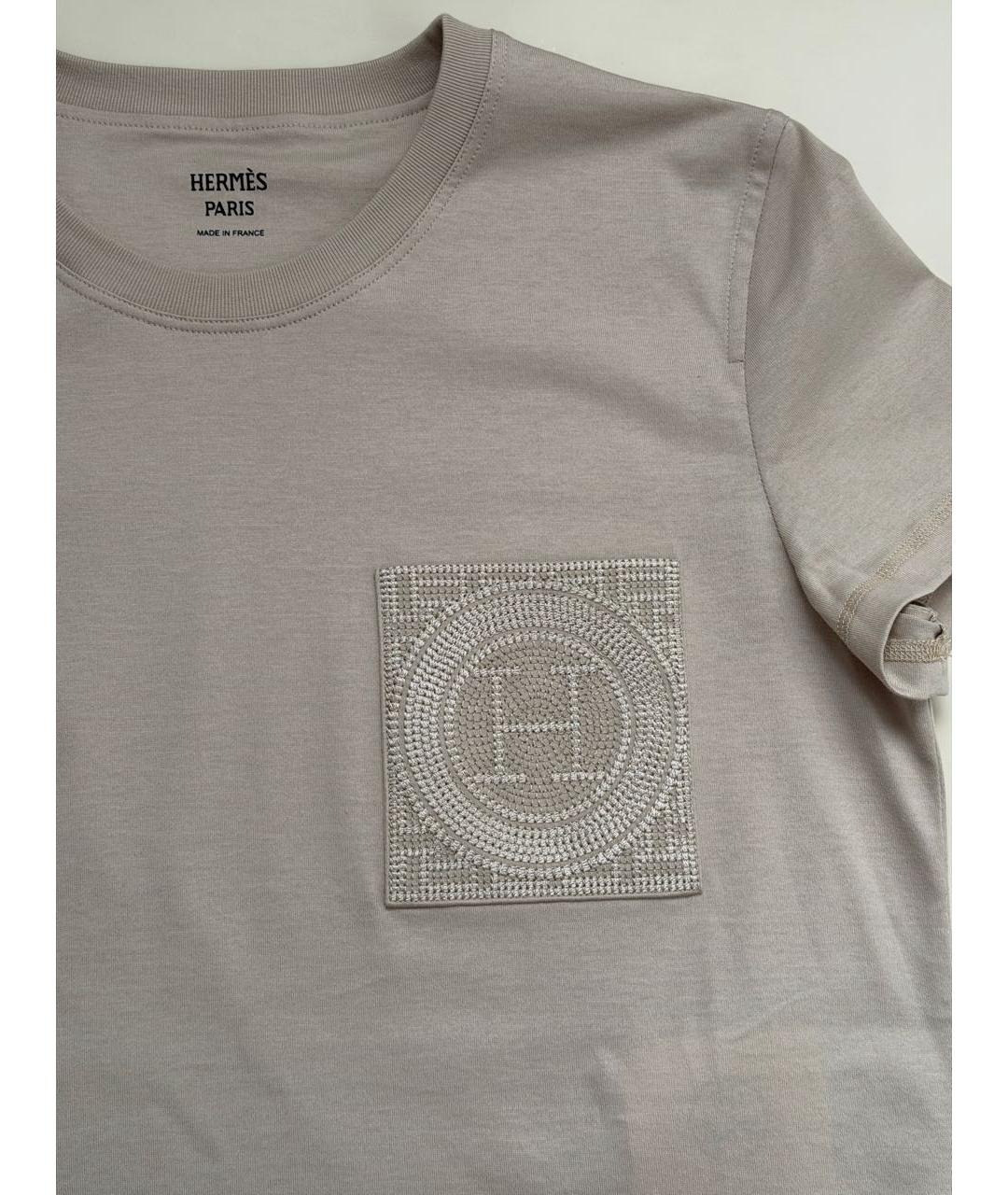 HERMES Бежевая хлопковая футболка, фото 4
