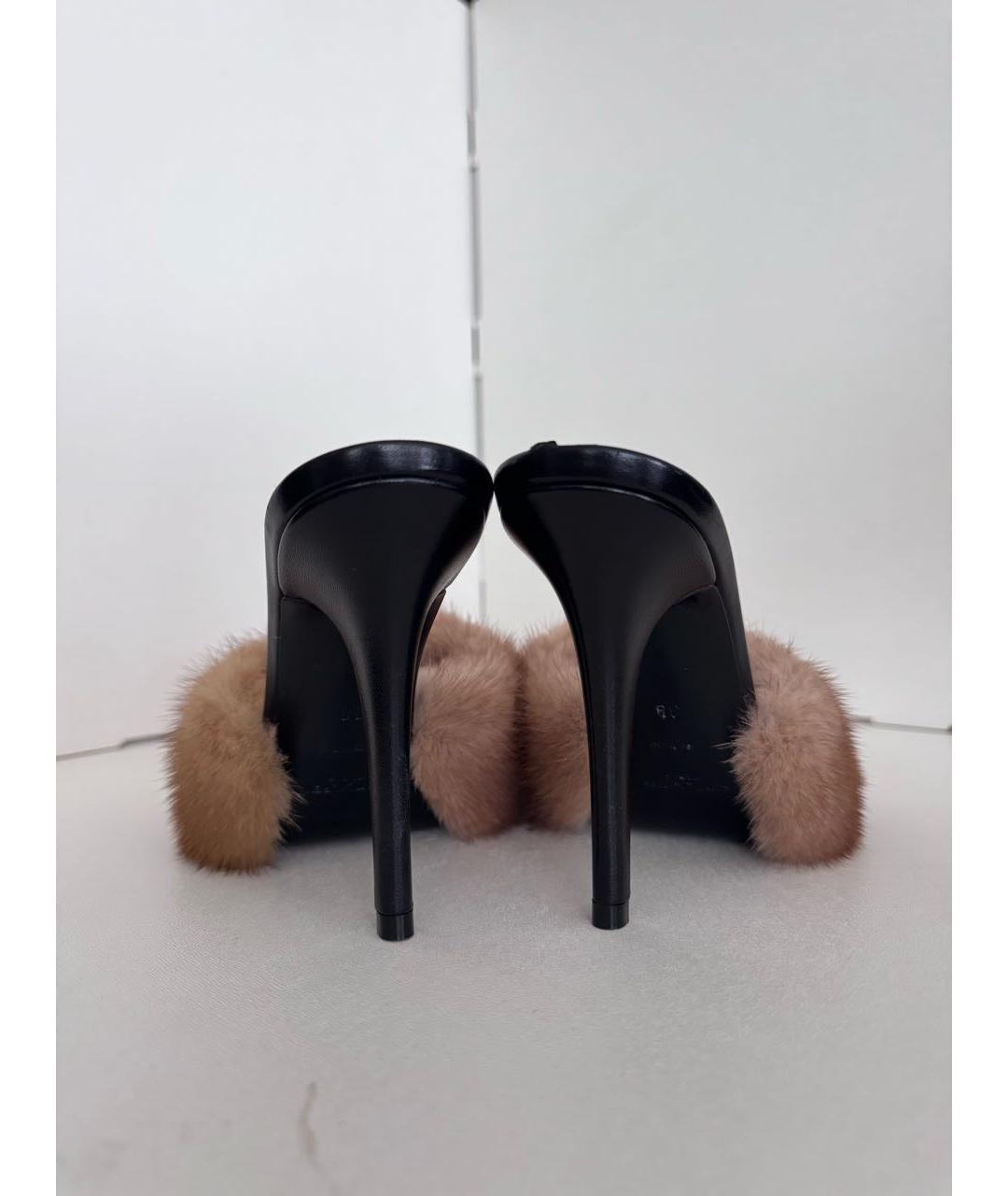 SAINT LAURENT Коричневые кожаные мюли, фото 4