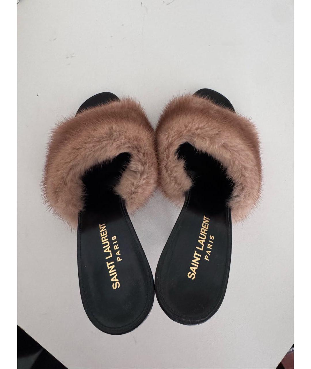 SAINT LAURENT Коричневые кожаные мюли, фото 3