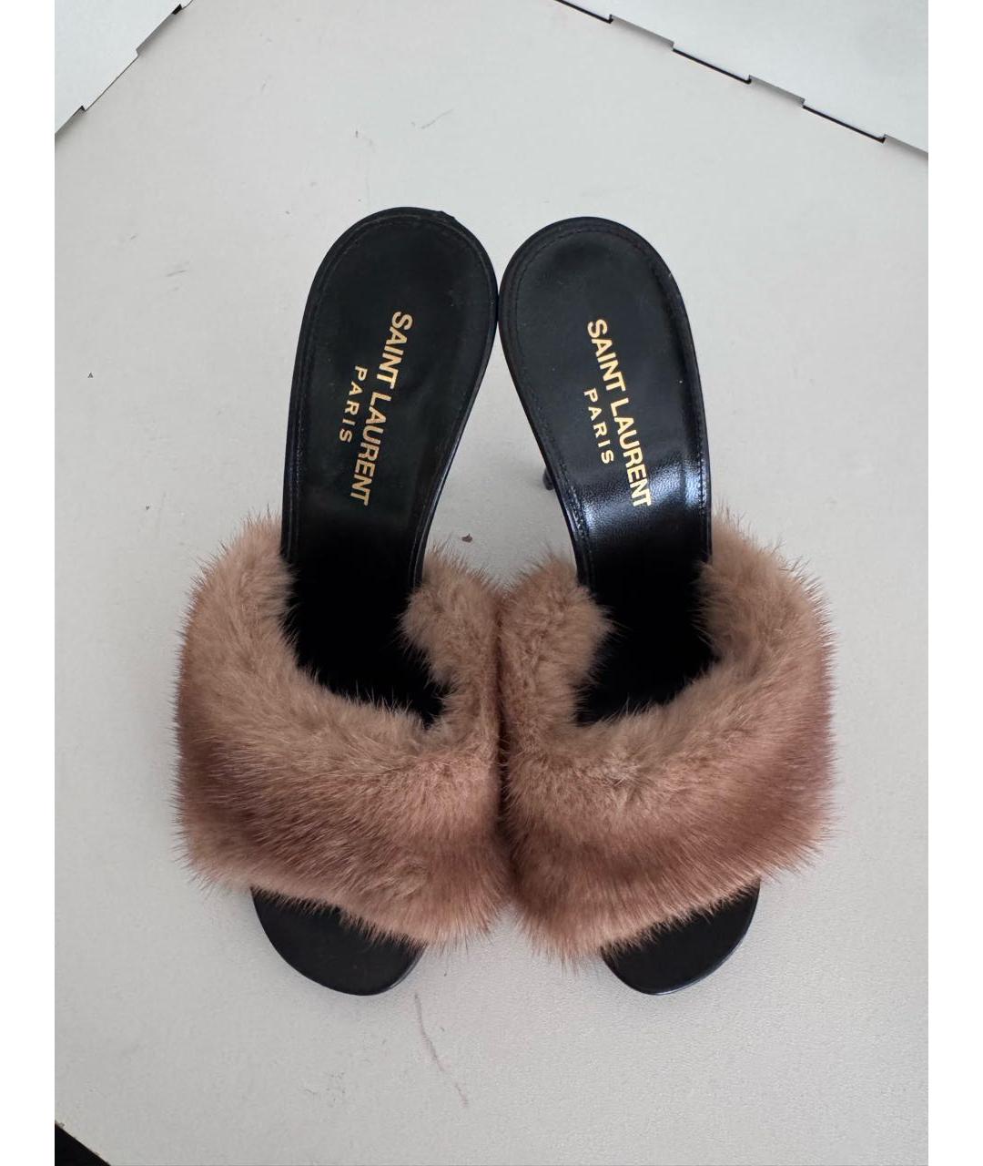SAINT LAURENT Коричневые кожаные мюли, фото 2
