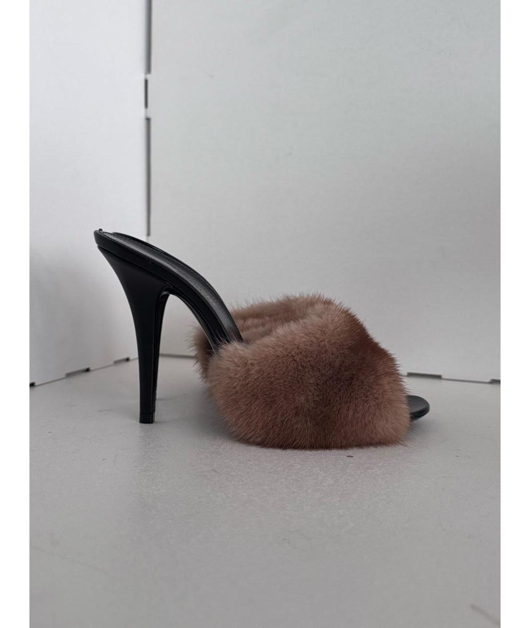 SAINT LAURENT Коричневые кожаные мюли, фото 9