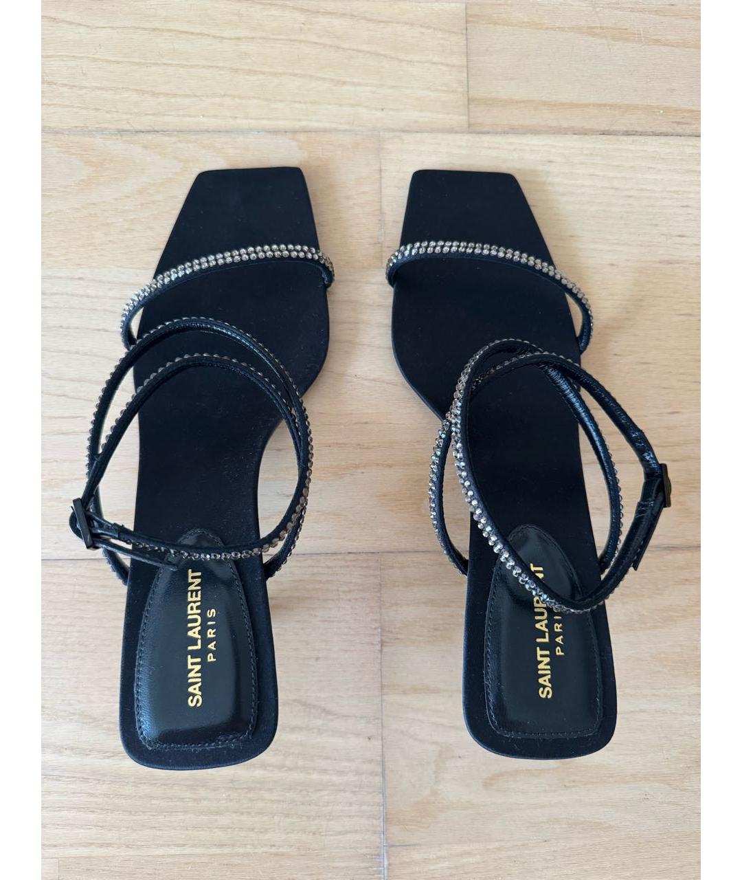 SAINT LAURENT Черные текстильные босоножки, фото 3