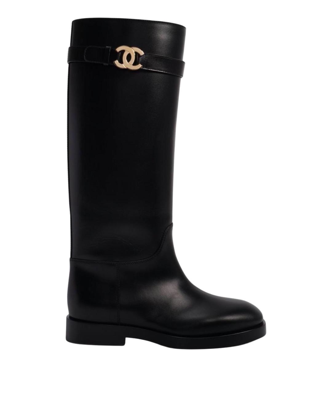 CHANEL Черные кожаные сапоги, фото 1