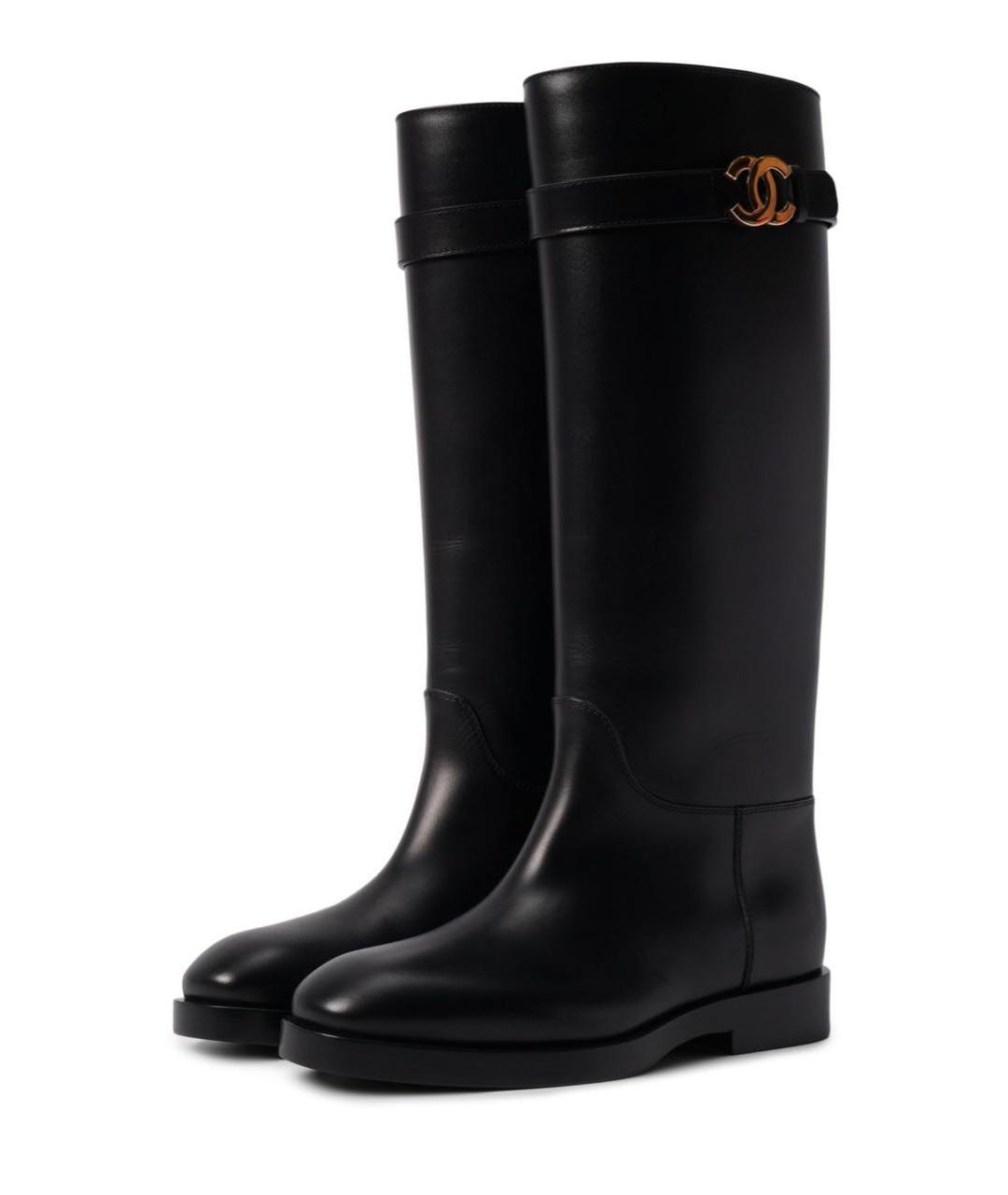 CHANEL Черные кожаные сапоги, фото 5