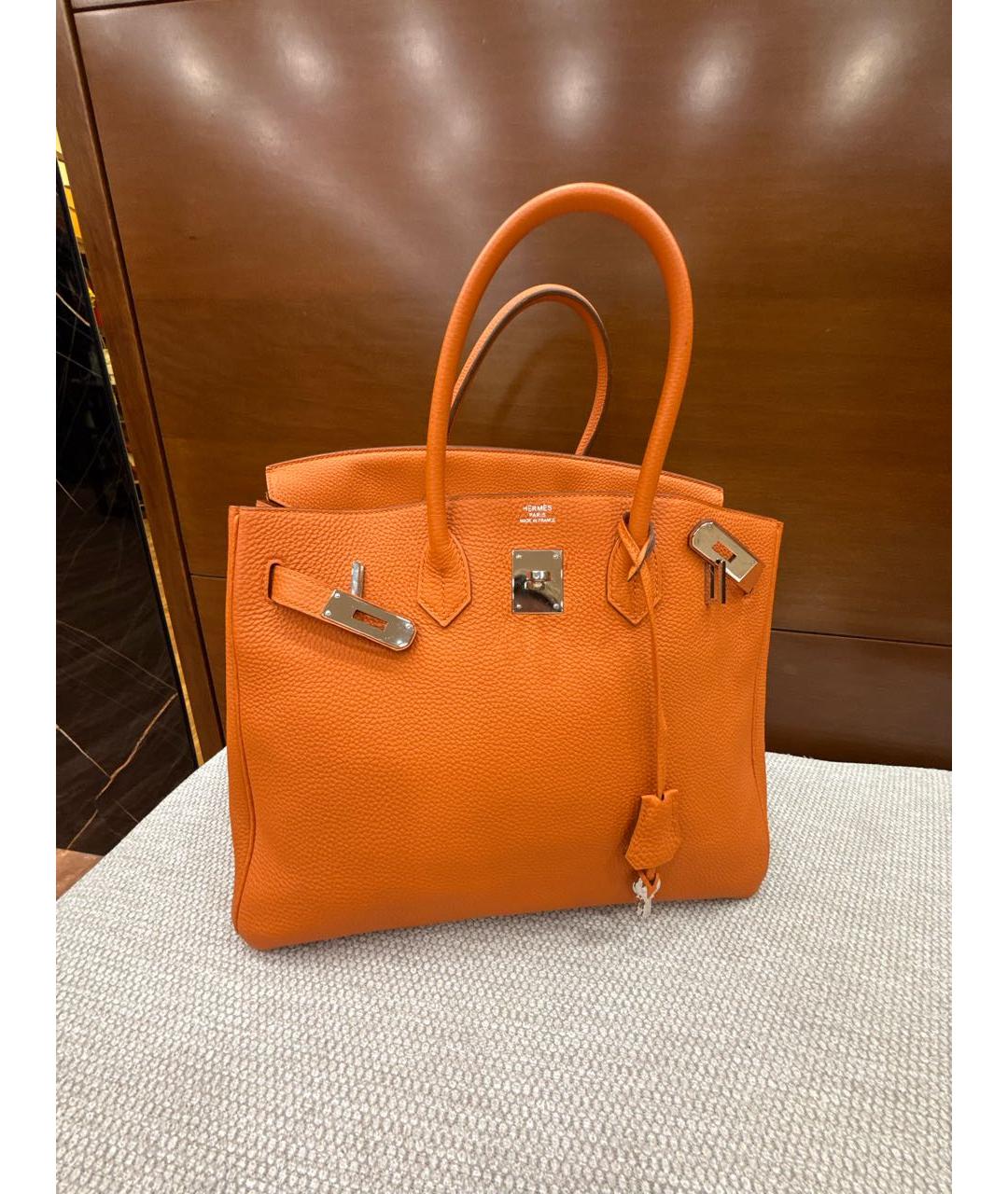 HERMES Оранжевая кожаная сумка с короткими ручками, фото 5