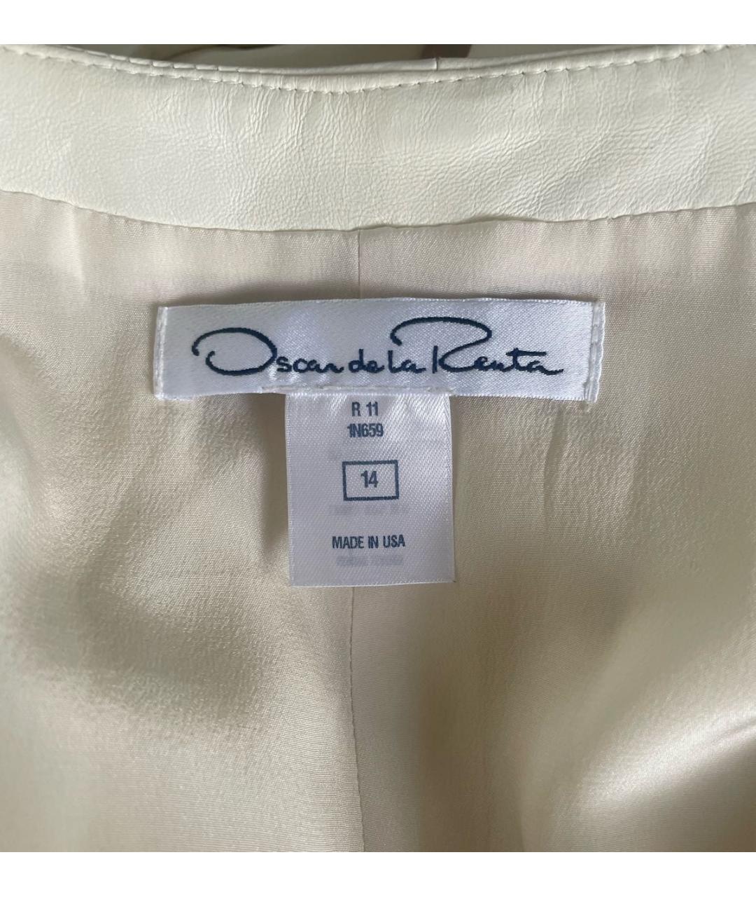 OSCAR DE LA RENTA Бежевое кожаное коктейльное платье, фото 4