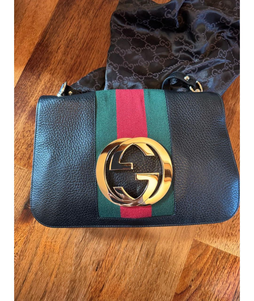 GUCCI Черная кожаная сумка с короткими ручками, фото 7