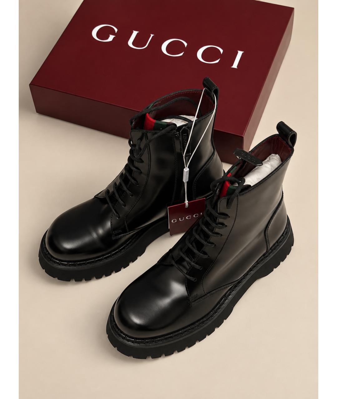 GUCCI Черные кожаные ботинки, фото 6