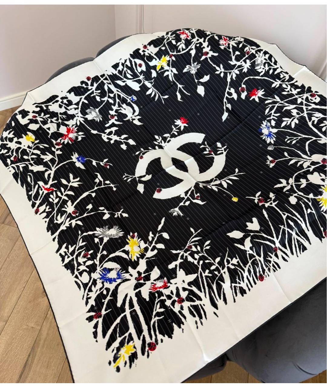 CHANEL Черный шелковый платок, фото 3