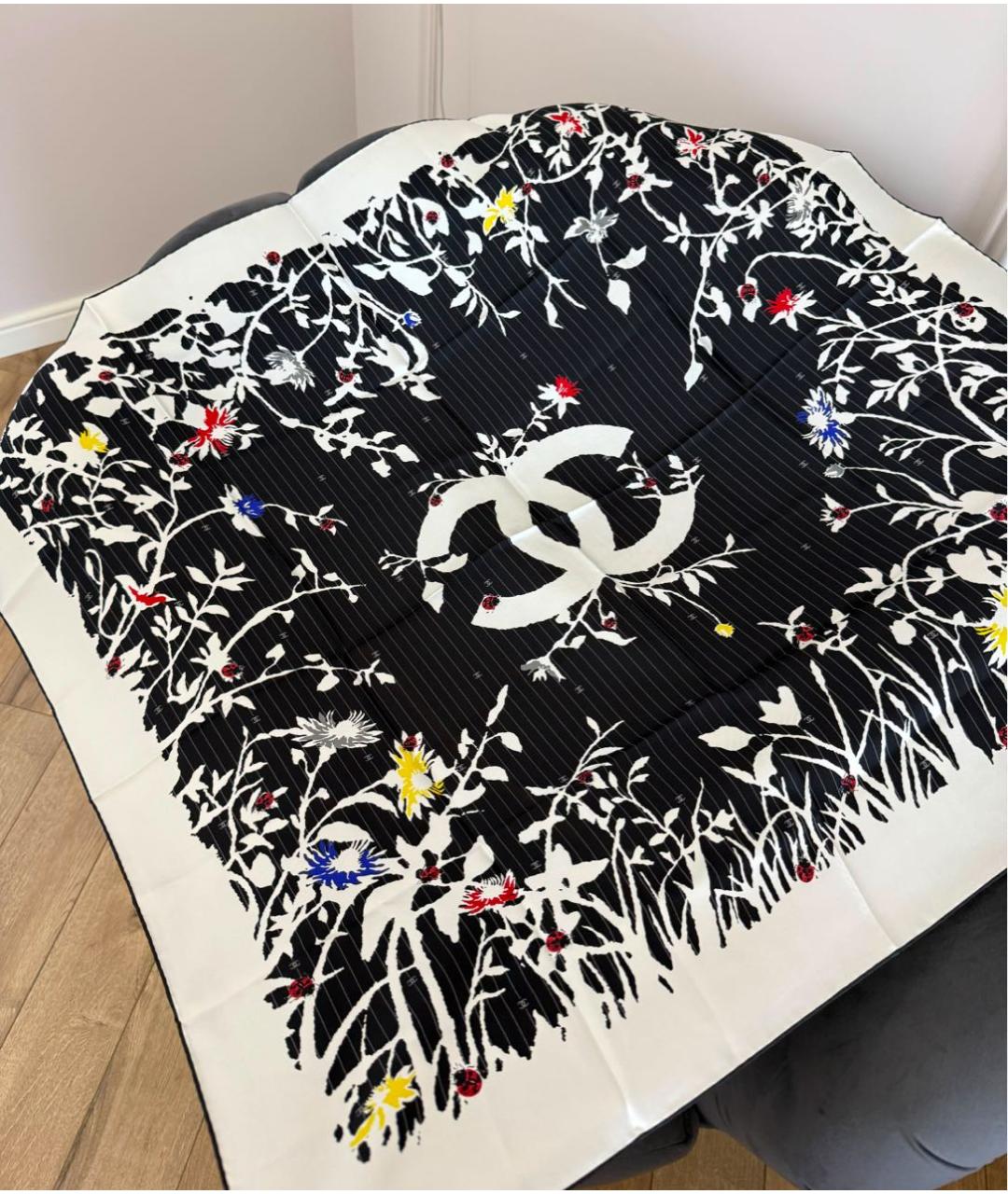 CHANEL Черный шелковый платок, фото 2
