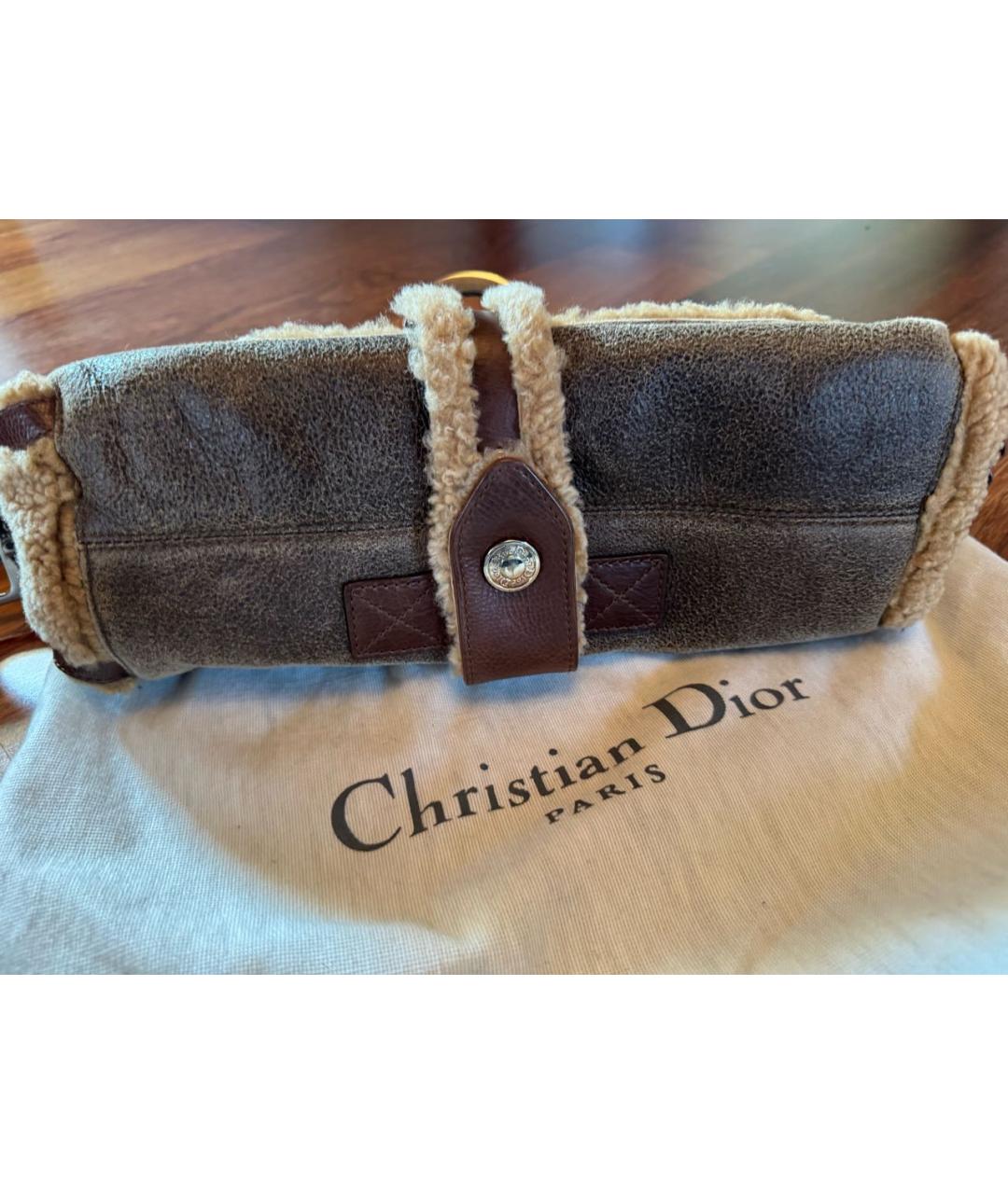 CHRISTIAN DIOR Коричневая кожаная сумка с короткими ручками, фото 5