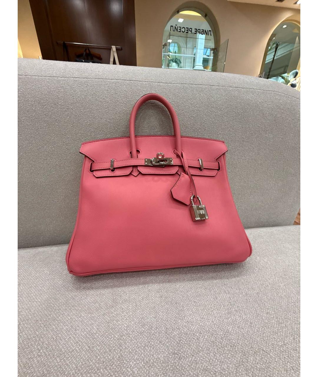 HERMES Розовая кожаная сумка с короткими ручками, фото 6