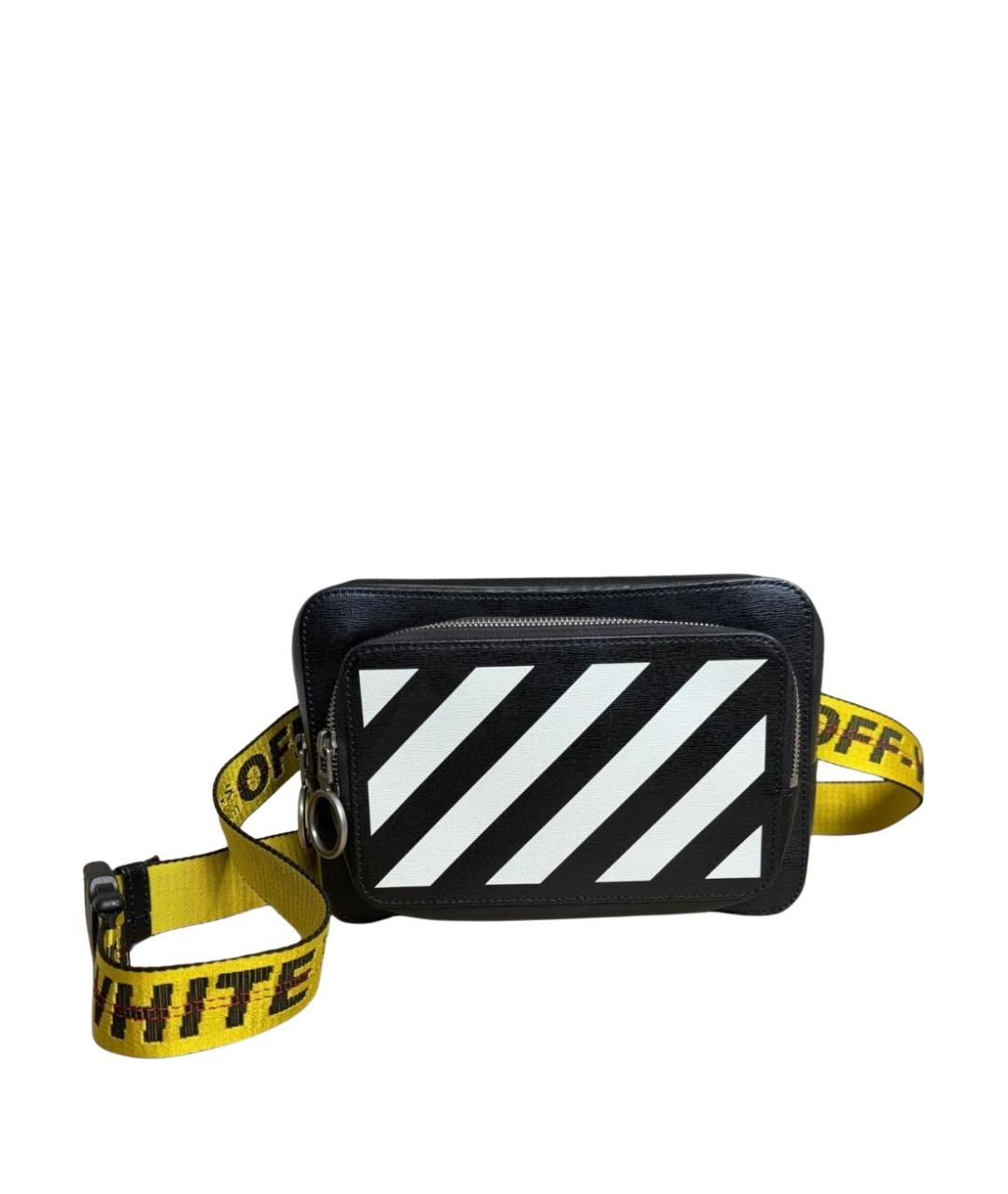 OFF-WHITE Черная кожаная поясная сумка, фото 1