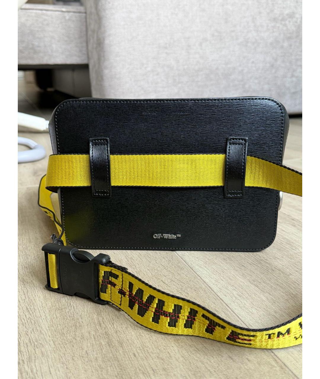 OFF-WHITE Черная кожаная поясная сумка, фото 3
