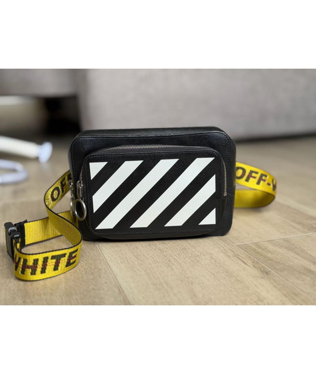 OFF-WHITE Черная кожаная поясная сумка, фото 7