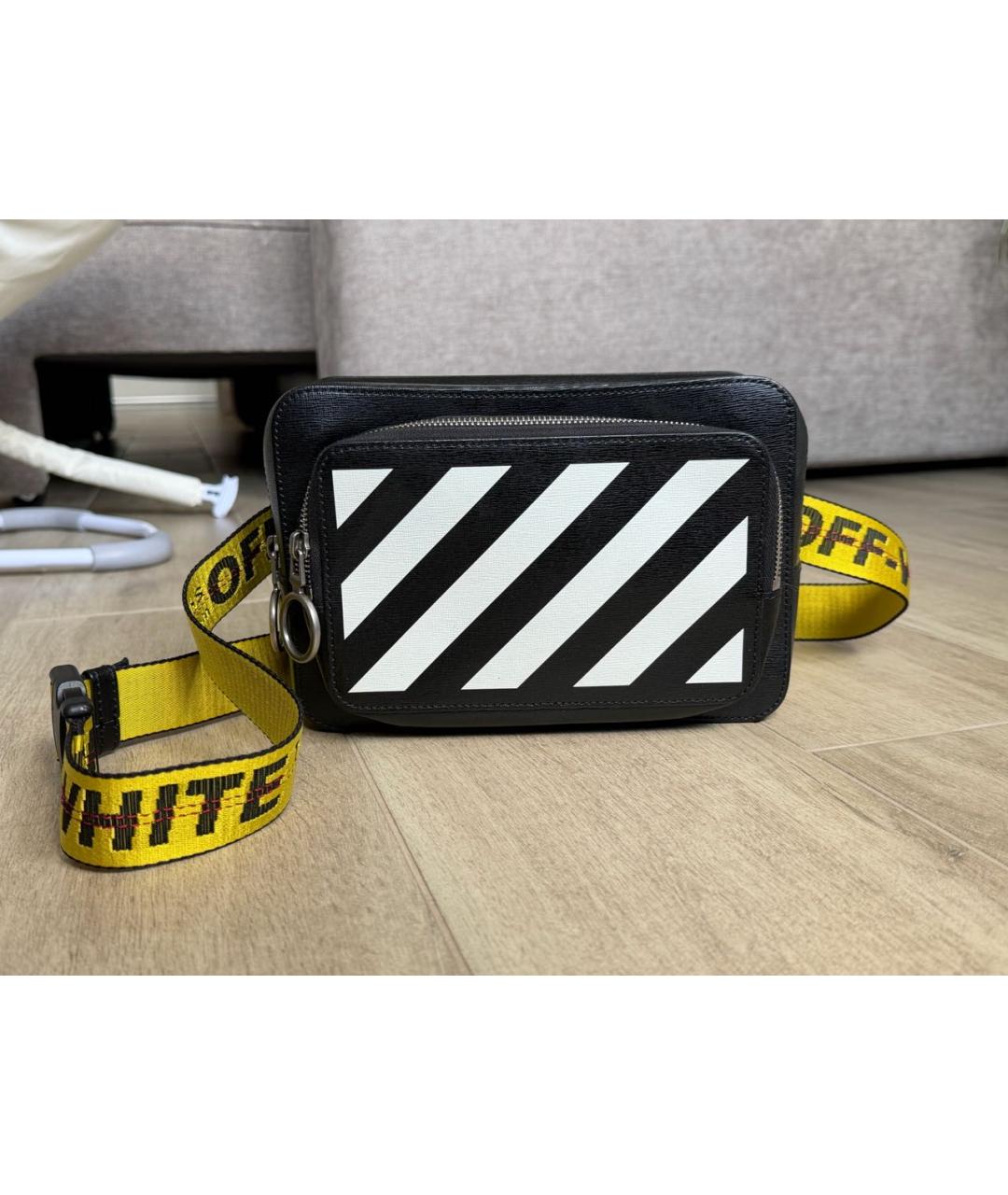 OFF-WHITE Черная кожаная поясная сумка, фото 8