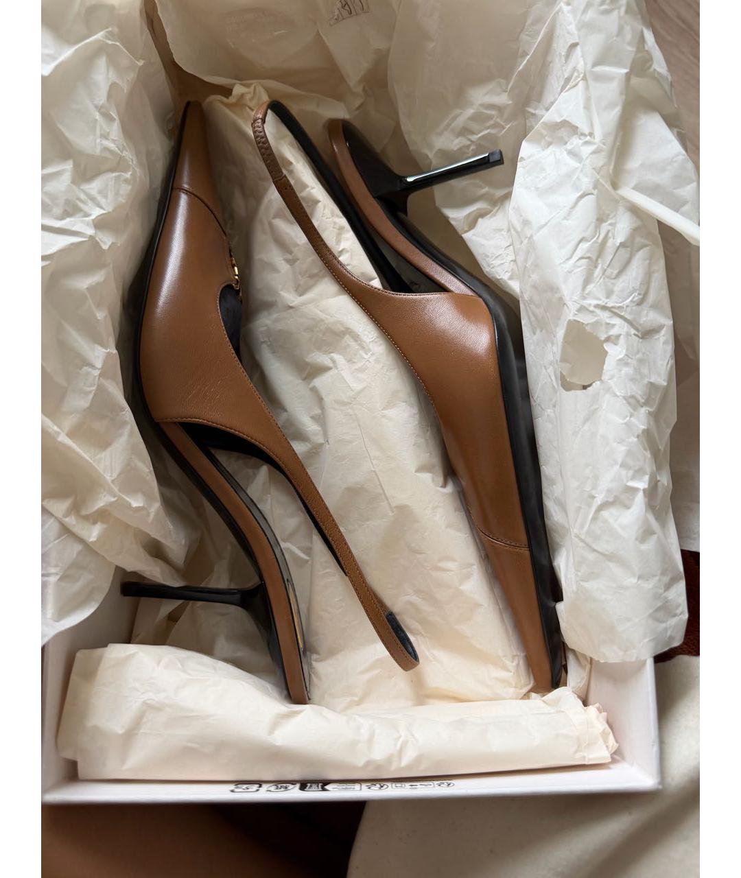 SAINT LAURENT Коричневые кожаные туфли, фото 8