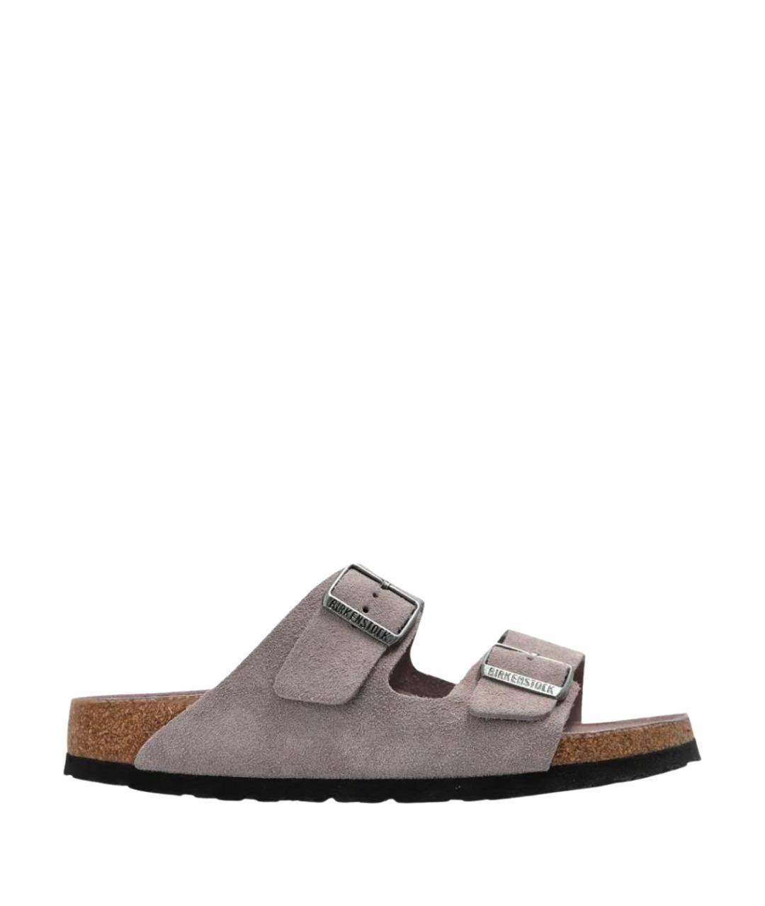 BIRKENSTOCK Серые нубуковые шлепанцы, фото 1