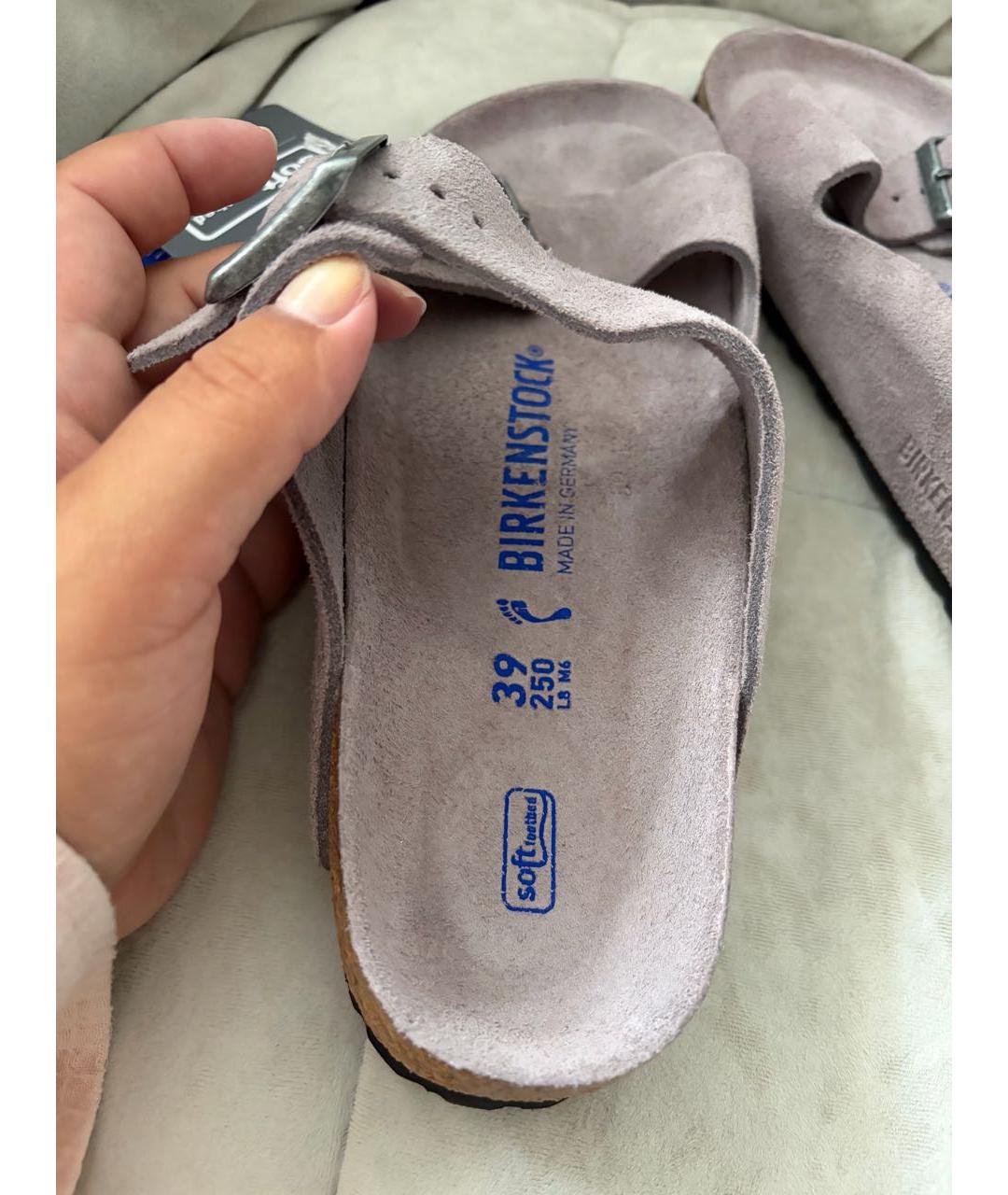 BIRKENSTOCK Серые нубуковые шлепанцы, фото 8