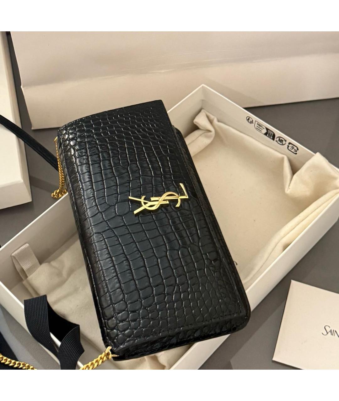 SAINT LAURENT Черная кожаная сумка через плечо, фото 2