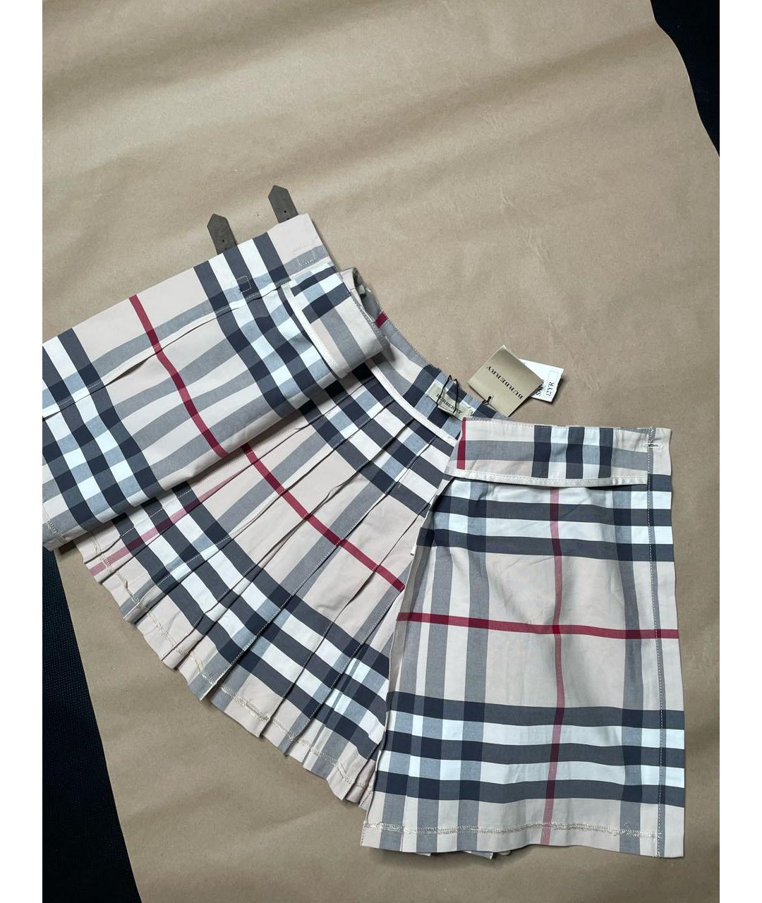 BURBERRY Бежевая хлопковая юбка мини, фото 3