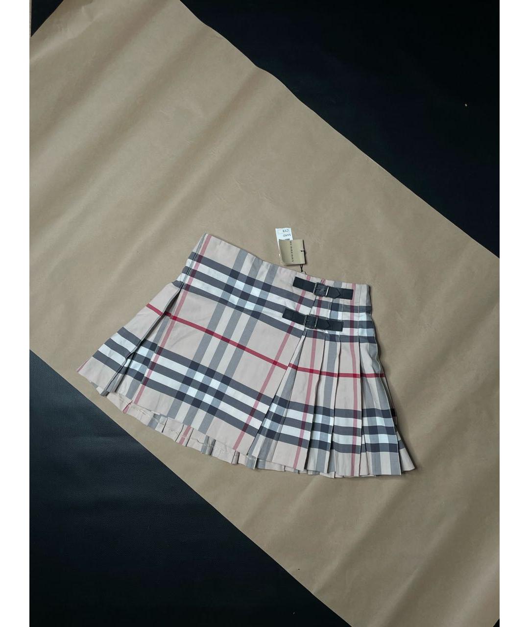 BURBERRY Бежевая хлопковая юбка мини, фото 4