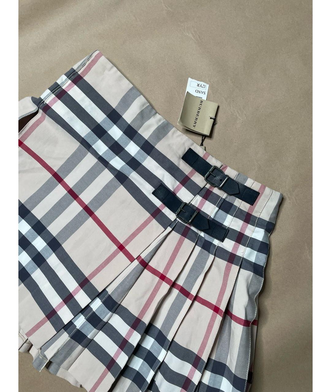 BURBERRY Бежевая хлопковая юбка мини, фото 2