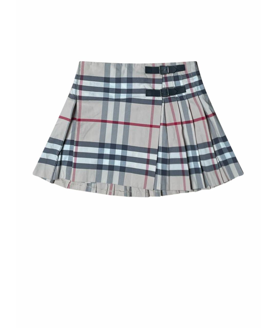 BURBERRY Бежевая хлопковая юбка мини, фото 1