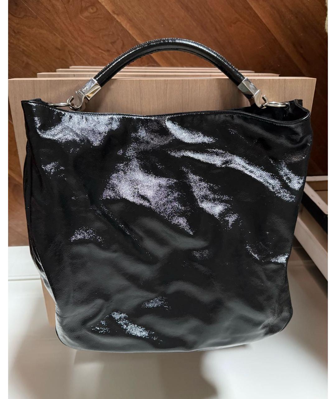 SAINT LAURENT Черная сумка с короткими ручками из лакированной кожи, фото 3