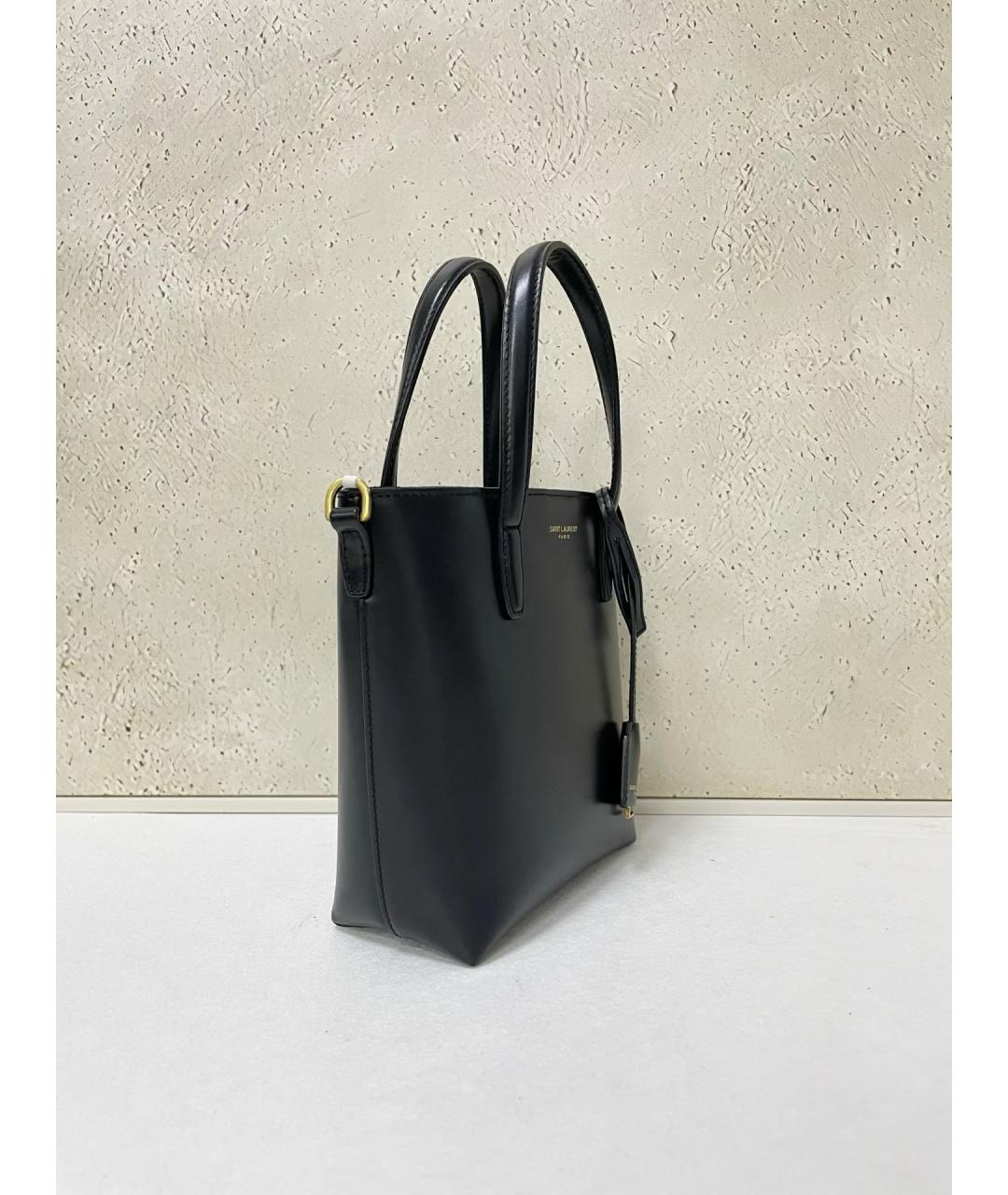 SAINT LAURENT Черная кожаная сумка тоут, фото 3
