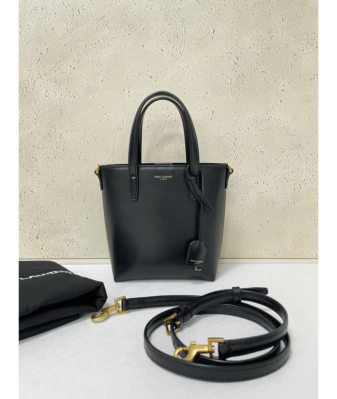 SAINT LAURENT Черная кожаная сумка тоут, фото 7