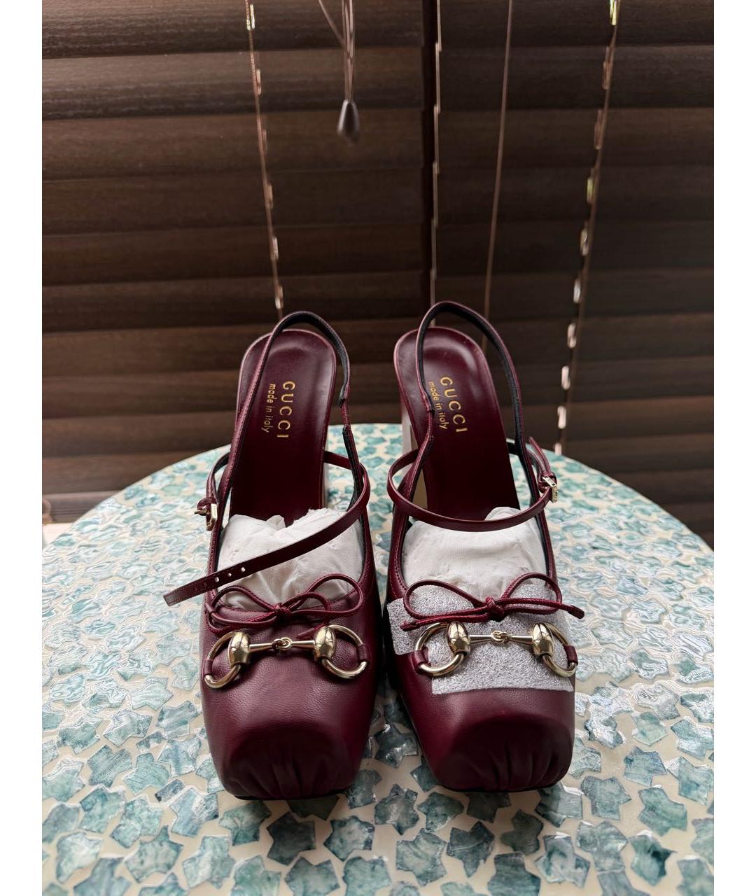 GUCCI Бордовые кожаные туфли, фото 2