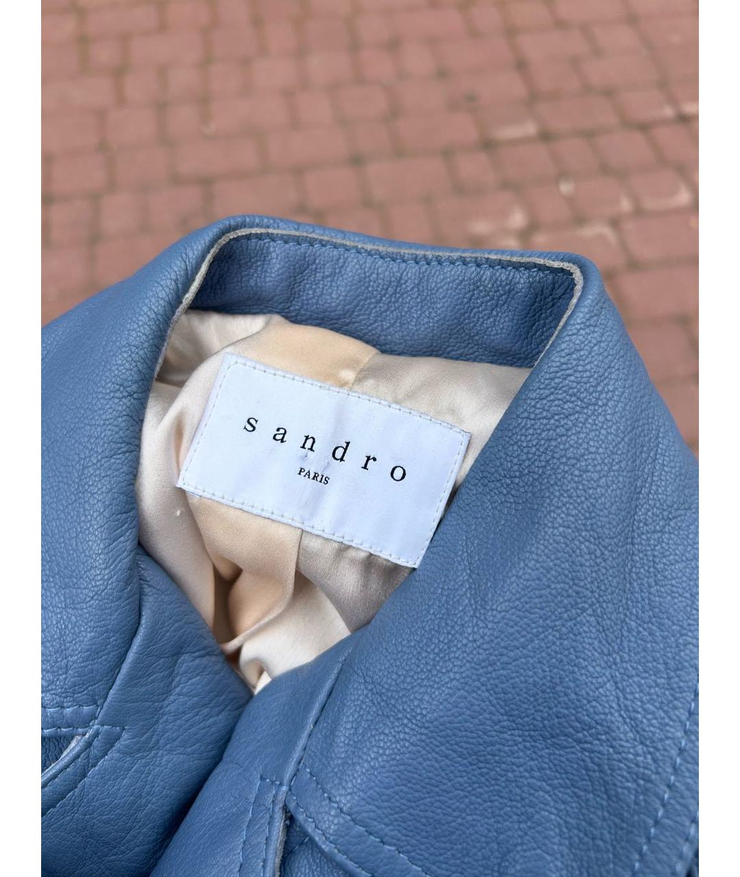 SANDRO Голубая кожаная куртка, фото 3