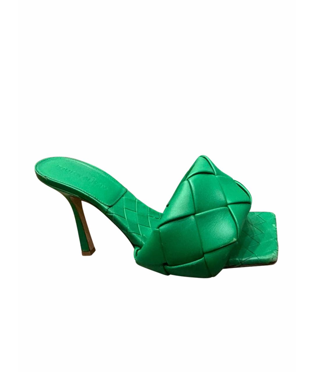 BOTTEGA VENETA Зеленые кожаные босоножки, фото 1