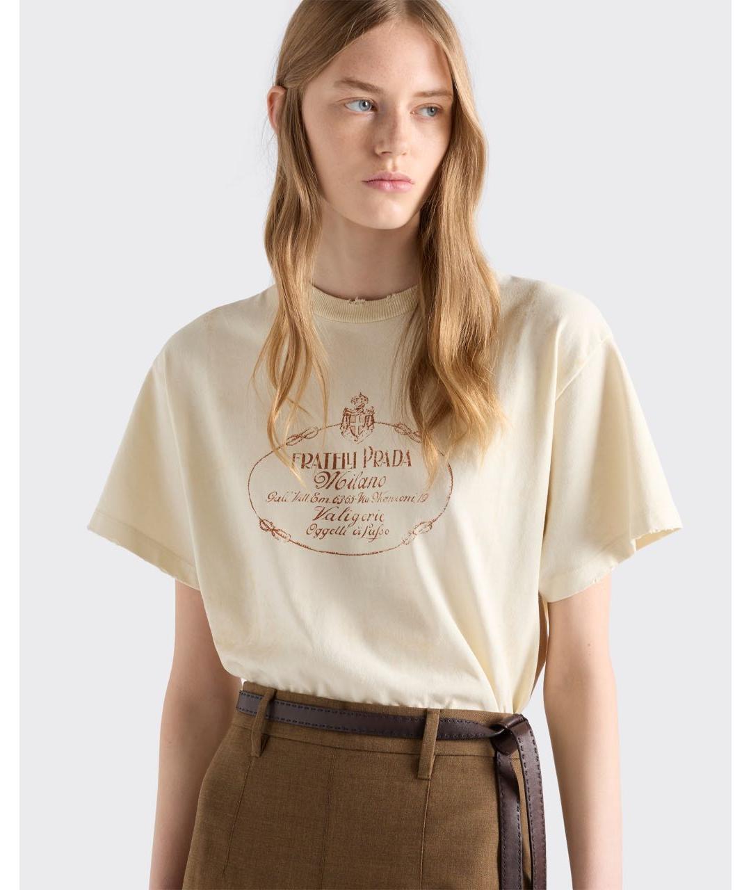 PRADA Бежевая хлопковая футболка, фото 2