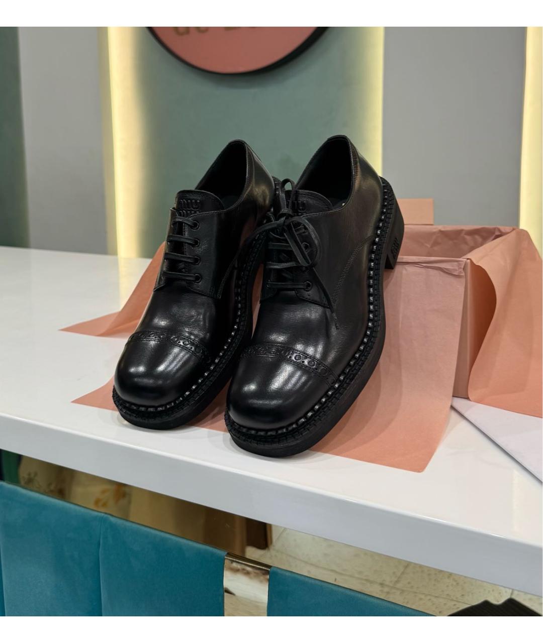 MIU MIU Черные кожаные брогги и оксфорды, фото 3