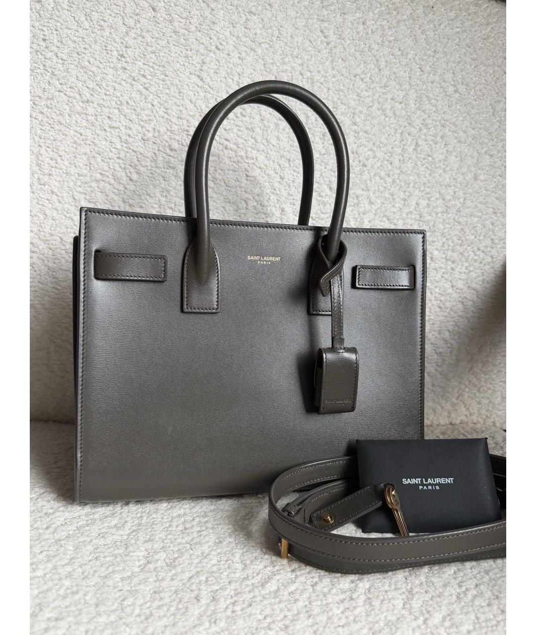 SAINT LAURENT Коричневая кожаная сумка тоут, фото 2