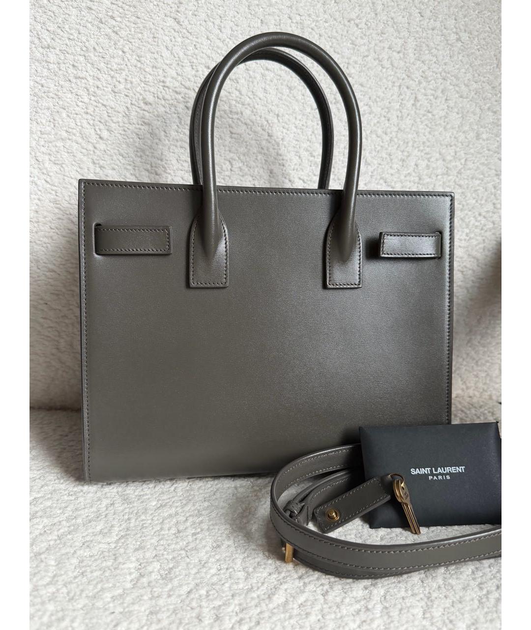 SAINT LAURENT Коричневая кожаная сумка тоут, фото 3