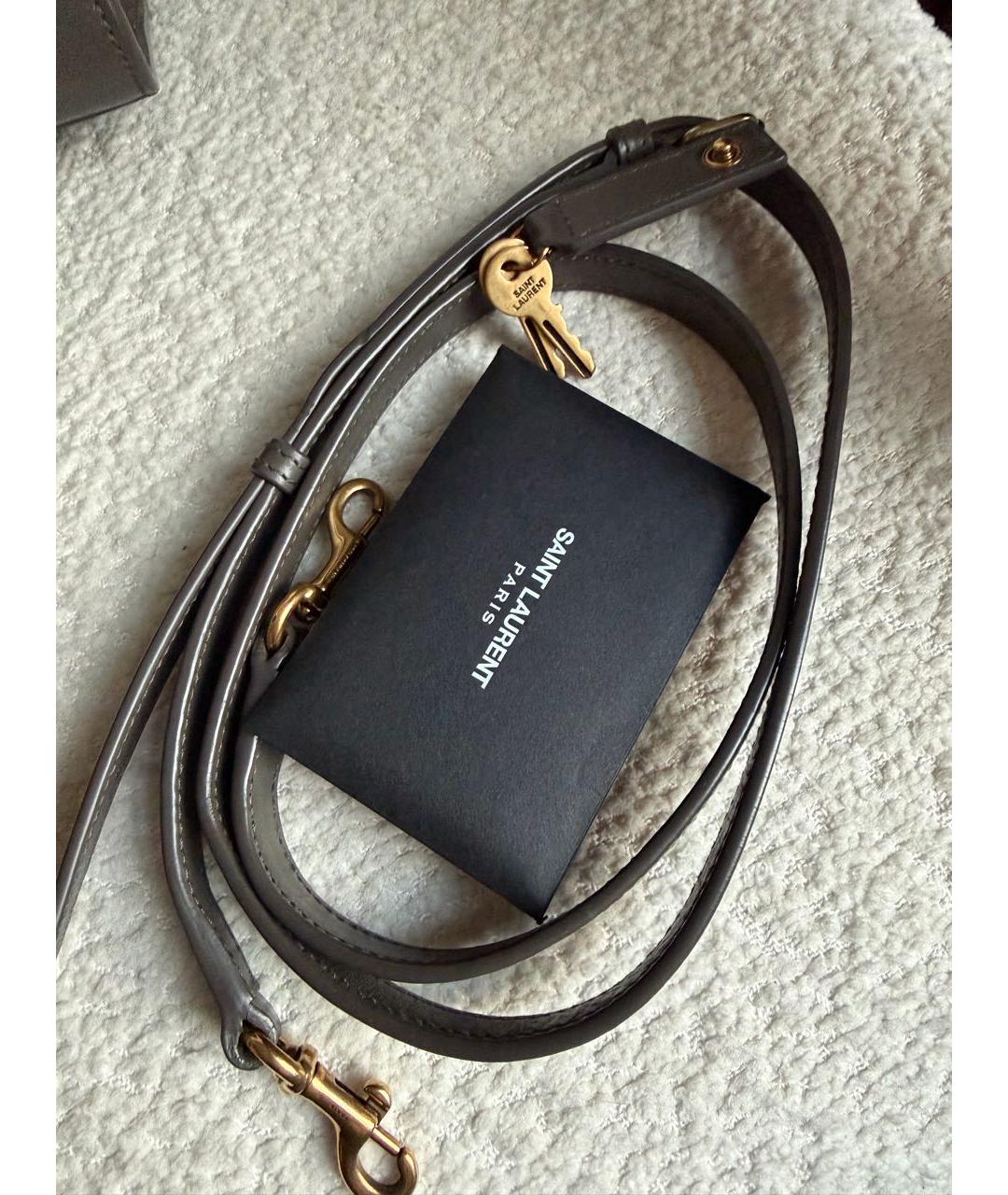SAINT LAURENT Коричневая кожаная сумка тоут, фото 7