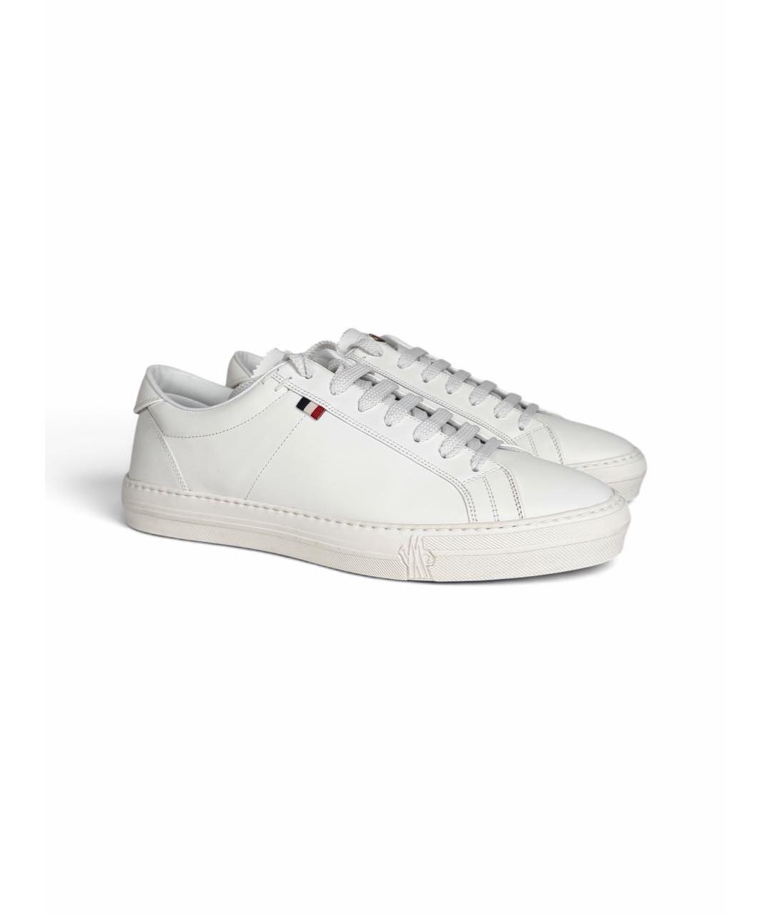 MONCLER Белые кожаные низкие кроссовки / кеды, фото 3