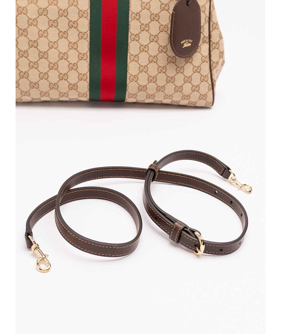GUCCI Бежевая сумка с короткими ручками из канвы, фото 5