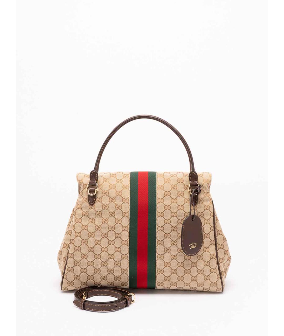 GUCCI Бежевая сумка с короткими ручками из канвы, фото 2