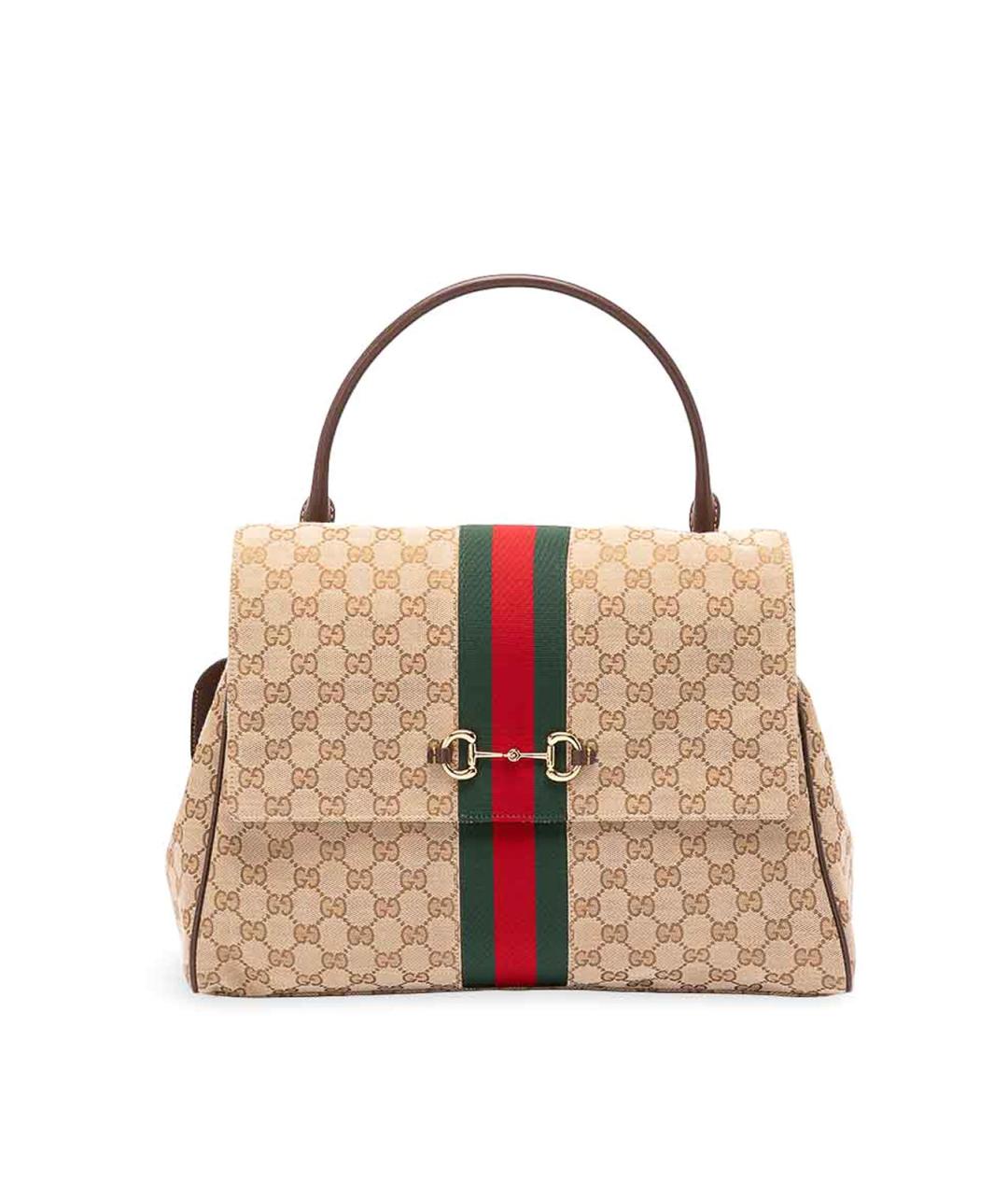 GUCCI Бежевая сумка с короткими ручками из канвы, фото 1