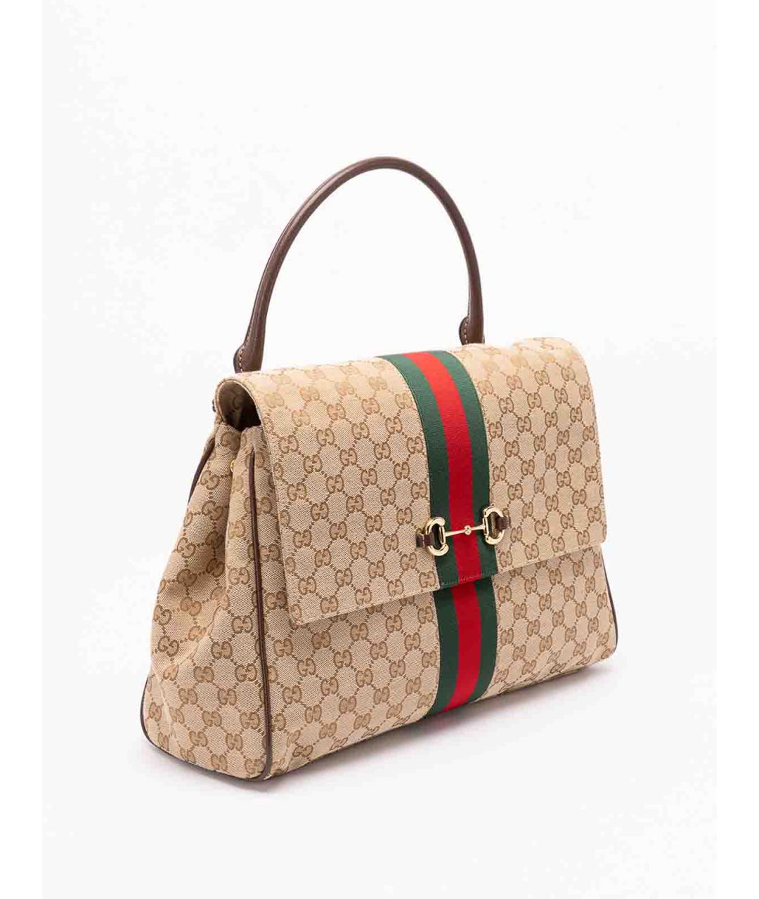 GUCCI Бежевая сумка с короткими ручками из канвы, фото 3